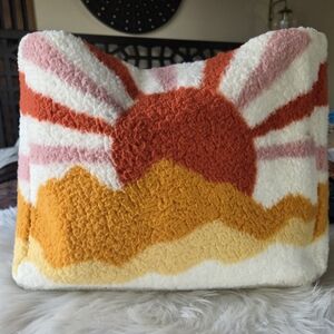 Sunrise Sherpa Throw Pillow in Rust, Mustard & Pink
